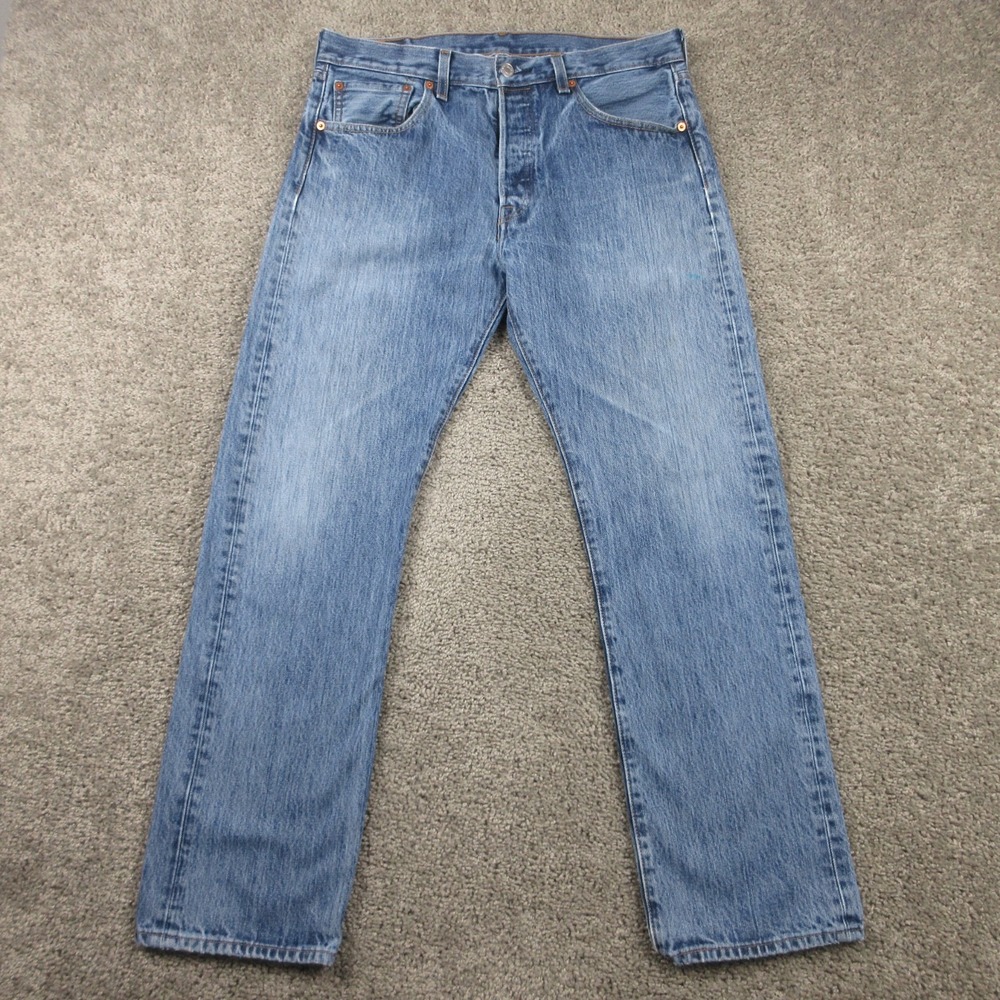 Levis‎ Jeans Mens 33x30 Blue 501 Button Fly Original Straight Faded Denim Pants